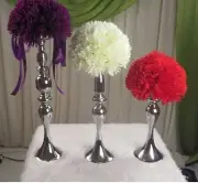 6 pcs Wedding Flower Ball Feather Ball Stand Pillar Candle Holder Silve 20 inch
