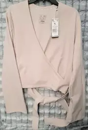 Adidas Training Yoga Cover Up Top Women's XL Beige Putty Mauve Tie Waist L/S