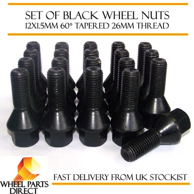 Alloy Wheel Bolts Black (20) 12x1.5 Nuts for Renault Kadjar 15-16