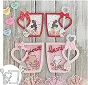 Valentine Coffee Mug Shaker Metal Die Cuts,Heart Flower Invitation Card Cutting Dies Cut Stencils for DIY Scrapbooking Album Decorative Embossing Paper Dies Card Making