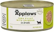 [Applaws] 100% Natural Wet Cat Food Tuna Fillet with Seaweed in Broth, Limited Ingredients Pet Food 70g Tin (Pack of 24)