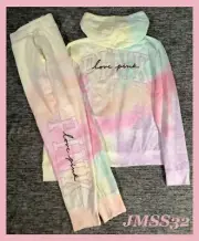 Victoria's Secret Pink Tie Dye Full Zip Hoodie + Jogger Pants Set Sunset L NWT