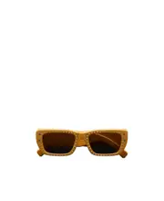 Crystal-Encrusted Rectangular Sunglasses 56 Brown