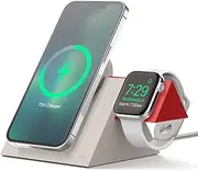 elago MS5 Charging Station Compatible with MagSafe Charger, Compatible with iPhone 16/15/14/13/12 Series, Compatible with Apple Watch All Series [Chargers Not Included] (Stone + Red)