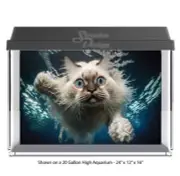 Fluffy Grey Cat Swimming Polyester Fish Tank Glass Backdrop Aquarium Background