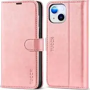 TUCCH PU Leather Case for iPhone 14 (6.1") 2022 5G, Magnetic Shockproof Wallet Case with[RFID Blocking][Viewing Stand]Book Flip Cover[Protective TPU]Card Holders Compatible with iPhone 14, Rose Gold