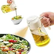 2 in 1 Oil Dispenser and Sprayer for Kitchen -16oz/470ml Glass Olive Oil Dispenser Bottle-Oil Sprayer for Cooking, Salad,Air Fryer, BBQ (White)