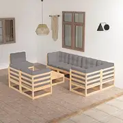 9 Piece Garden Lounge Set with Cushions Solid Pinewood Patio Bar Sets