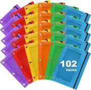 Pencil Pouch for 3 Ring Binder, 102 Pack Bulk Pencil Bags with Zipper, 6 Colored