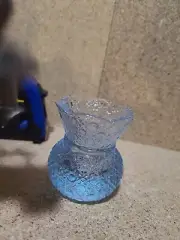 Vtg Mosser Daisy & Button Pattern LightBlue Glass Toothpick Holder 2.25"