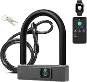 Smart Bike U Lock with Cable eLinksmart Heavy Duty Fingerprint Bicycle U-Lock,18.4mm Shackle 1.5m Cable with Strap Holder Bracket for Road, Mountain, Electric Bike, Phone App Unlock