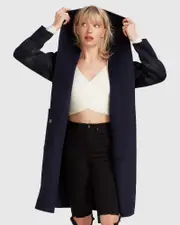 [Belle & Bloom] Walk This Way Wool Blend Oversized Coat - French Navy Plaid
