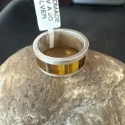 Infinity Mens Coffee Tigers Eye Navajo Sterling Silver Inlay Ring Size 10 19047