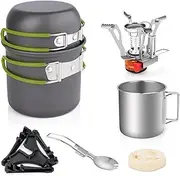 Namolit Camping Cookware Set with Folding Camping Stove Lightweight Pot Pan Set with Stainless Steel Cup & Fork Spoon for Outdoors Cooking Camping Hiking Picnic Backpacking
