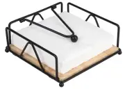 Napkin Holder for Table - Farmhouse Flat Metal Napkin Dispenser with Wood Bas...