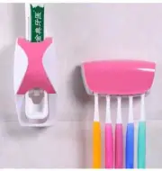 Automatic Toothbrush Dispenser Wall Mount Toothpaste Squeezer Toothbrush Pink