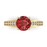2.21 Round cathedral Real Red Garnet Promise Bridal Wedding Ring 14k Yellow Gold