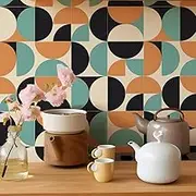 Morbuy Oil Proof Waterproof Tile Stickers, 20 PCS Peel and Stick Backsplash Stick on Tiles Geometry Self Adhesive Wall Tiles PVC Tile Stickers for Kitchen (20x20cm,Semicircle)
