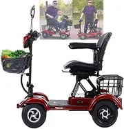 Two-Seater Mobility Scooter with Full LED Lighting - 4 Wheel Mobility Scooter, 48V/20 Capacity, 440lb Bearing, Front and Rear Storage Basket Design (Red)