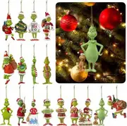 19pcs Acrylic Nightmare Before Christmas Tree Decorations Green Grinches Christmas Hanging 2D Flat Ornaments with Printing and Car Interior