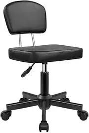 Rolling Stool Chair with Backrest Height Adjustable 360° Swivel Stool with Wheels Square Seat PU Leather Rolling Stool for Bedroom Counter Shop Salon Massage Home Office Drafting Work (Black)