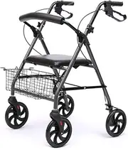Walker,Ultra Lightweight Folding Rollator Wheeled Walker Walking Frame with Brakes, Seat and Bag Little Surprise