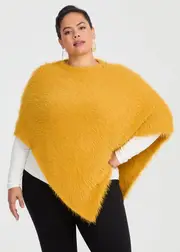 [Taking Shape] Taking Shape Fuzzy Poncho in Mustard - Women's Accessories Mustard