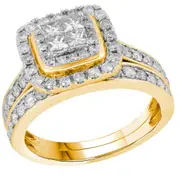 14k Yellow Gold Princess Diamond Bridal Wedding Ring Set 1-3/8 Cttw