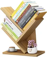 2 Tier Tree Bookshelf - 3 Shelf Bookcase - Free Standing Display Shelf