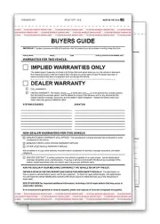 Implied Warranty Buyers Guide for Car Dealerships - 2-Part, Carbonless, Snap-Out