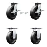 8 Inch Polyolefin Caster Set 2 Brakes/Swivel Locks and 2 Rigid Service Caster