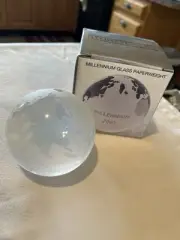 Amanda Smith Crystal Globe Clear Glass Paperweight World Map 3” Millenium