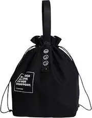 Insulated Lunch Bag with Handle, Reusable Lunch Tote Bag with Drawstring Closure, Foldable & Lightweight Cooler Tote Bag, Wide-Open Insulated Bento Bag for Work Office School Picnic Travel (Black)