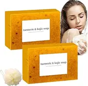 Lemon Turmeric Kojic Acid Soap Bar, Natural Gentle Turmeric And Kojic Acid Soap, Turmeric Soap Bar For Face & Body With Net (2)