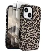 Compatible with iPhone 15 Plus Case 6.7 inch with 2 For iPhone 15 Plus Cheetah