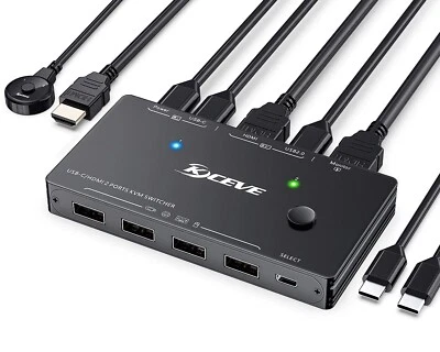 USB C HDMI KVM Switch, 2 Port Type-C and HDMI Combination Switcher for Sharing K