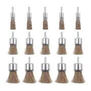15 Pack Brass Coated Wire Brush Wheel & Cup Brush Set with 1/4-Inch Shank, 3 ...