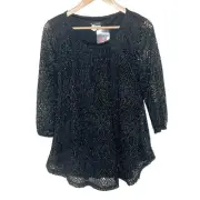 Cocomo Mesh Fishnet Metallic Top Womens Small Sheer Sparkly Tropical Whimsigoth