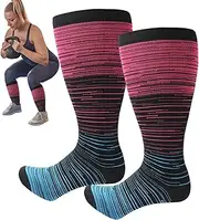 [Kbnuetyg] Compression Socks Plus Size Women - High Compression Stockings - Plus Size Compression Socks Extra Wide Calf Compression Socks for Swelling for Women Men