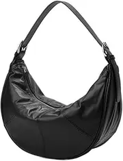 [Roymi] Top Layer Cowhide Bag Fashionable High-grade Soft Leather Crescent Bag Large Capacity Genuine Leather Messenger Bag, Black, One Size