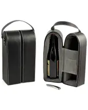 Bey-Berk Leather Wine Caddy for 2 Bottles & Bar Tool Set
