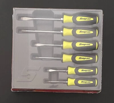 Snap-On 6 pc. Screwdriver Set. Hi Viz Soft Grip Handle. Brand New with Tray.