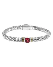 Lagos Sterling Silver & 18K Yellow Gold Rittenhouse Rhodolite Garnet Solitaire Link Bracelet