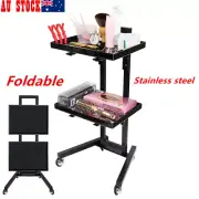 2 Tier Salon Tray Trolley Cart With Wheel Foldable Rolling Cart Storage Tray