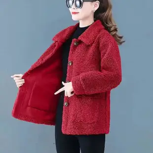 韓版羔羊毛長袖外套 氣質款素色寬鬆外套 時尚復古外搭上衣女