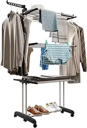 Clothes Drying Rack,Foldable Drying Rack,4-Tier Large Stainless Steel Clothes Drying Rack for Hanging Clothes or Drying Flat,Suitable for Indoor or Outdoor Use,Black