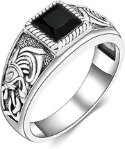 [PROESS] Celtic Knot Ring Sterling Silver Obsidian Norse Wolf Ring Celtic Irish Jewelry for Men Women