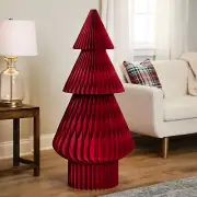 Tall Foldable Accordion Honeycomb Paper Christmas Tree - 4' - Red