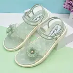 英倫風夏季女孩水晶果凍涼鞋魚嘴花朵透明塑料潮流防滑軟底鞋5-12歲兒童雨鞋