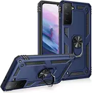 For Samsung Galaxy S21+ /S21 Plus Case, Military Grade 360 Degree Rotating Metal Magnetic Ring Car Mount Holder Kickstand Shockproof Heavy Duty Cover (Navy Blue)
